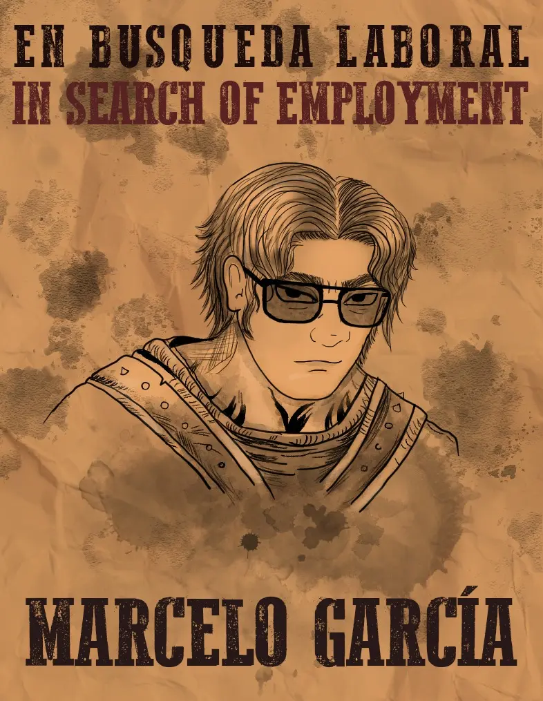 Ilustración tipo retrato de Marcelo Garcia donde muestra que está en búsqueda laboral
